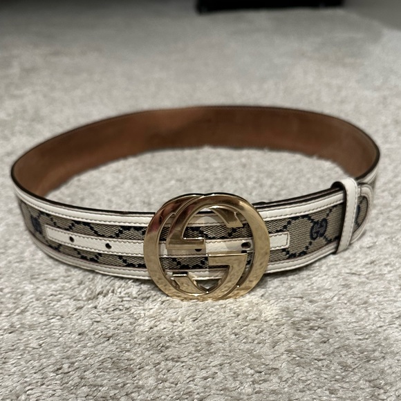 GG BELT 40MM GOLD BUCKLE BEIGE CANVAS